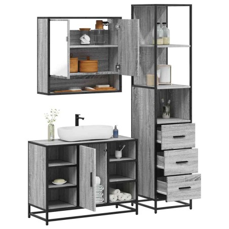 vidaXL 3-tlg. Badmöbel-Set Grau Sonoma Holzwerkstoff