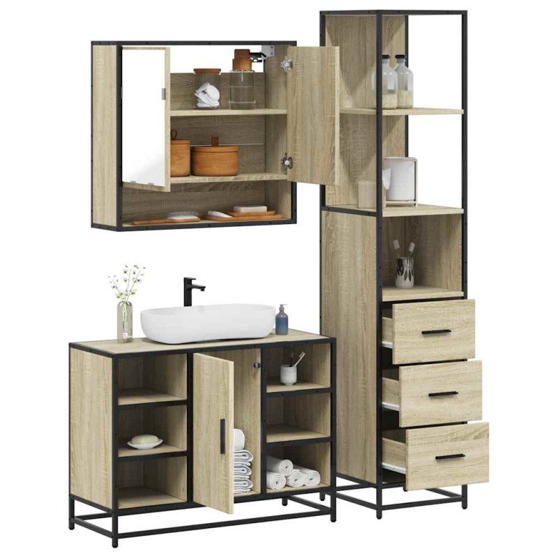 vidaXL 3-tlg. Badmöbel-Set Sonoma-Eiche Holzwerkstoff vidaXL 3-tlg. Badmöbel-Set Sonoma-Eiche Holzwerkstoff