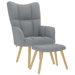 vidaXL Relaxsessel mit Hocker Hellgrau Stoff