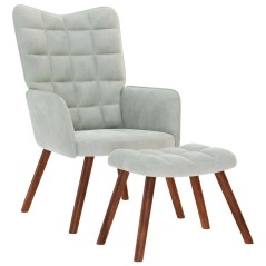vidaXL Relaxsessel mit Hocker Hellgrau Samt