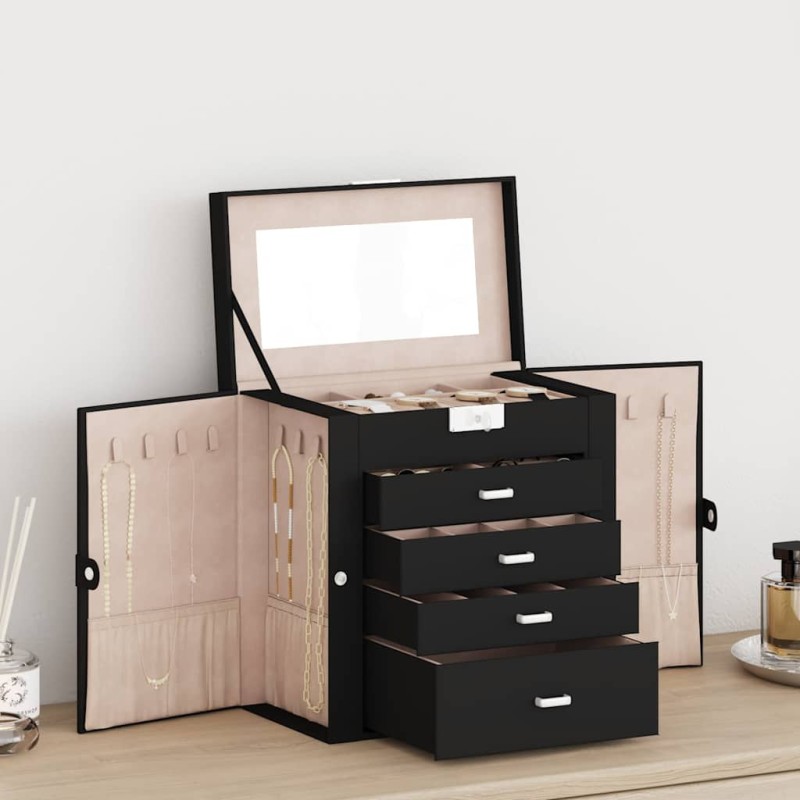vidaXL Schmuckkästchen 5-Schichten mit Spiegel Abschließbar Schwarz vidaXL Schmuckkästchen 5-Schichten mit Spiegel Abschließbar Schwarz