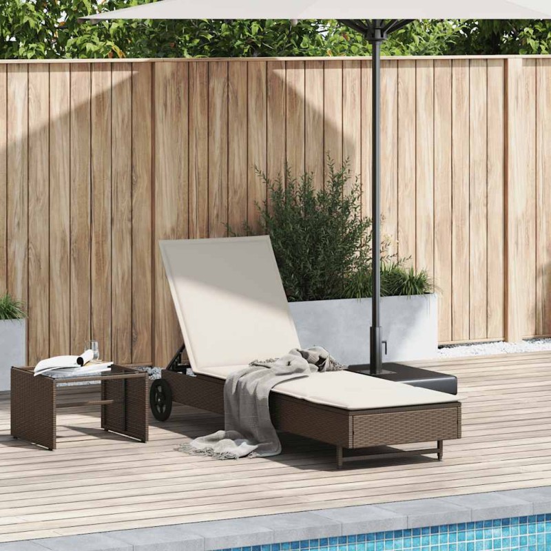 vidaXL Sonnenliege mit Rollen und Auflage Braun Poly Rattan vidaXL Sonnenliege mit Rollen und Auflage Braun Poly Rattan