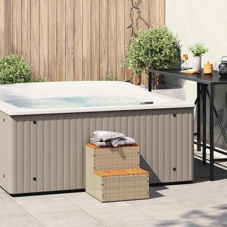 vidaXL Whirlpooltreppe Beige 50x50x50,5 cm Poly Rattan Akazie Massiv