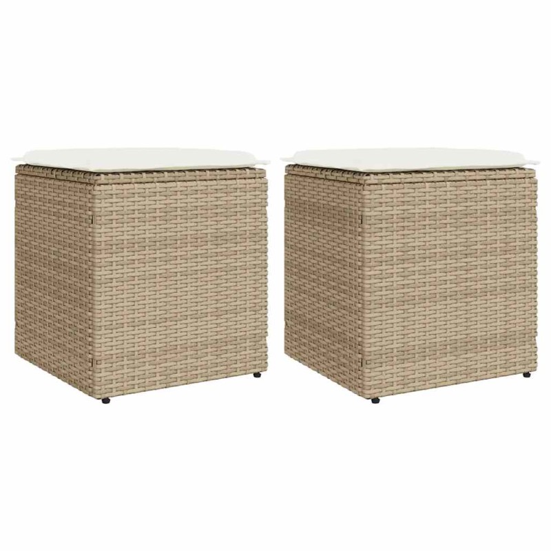 vidaXL Gartenhocker mit Kissen 2 Stk. Beige 40x40x43 cm Poly Rattan vidaXL Gartenhocker mit Kissen 2 Stk. Beige 40x40x43 cm Poly Rattan
