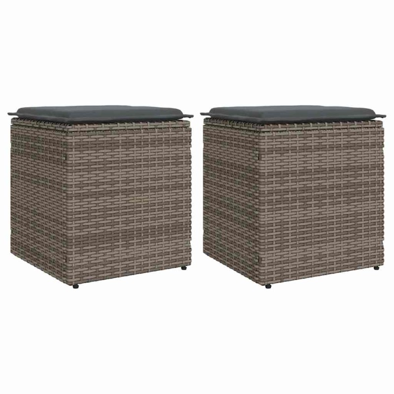 vidaXL Gartenhocker mit Kissen 2 Stk. Grau 40x40x43 cm Poly Rattan vidaXL Gartenhocker mit Kissen 2 Stk. Grau 40x40x43 cm Poly Rattan