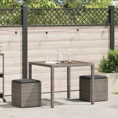 vidaXL Gartenhocker mit Kissen 2 Stk. Grau 40x40x43 cm Poly Rattan