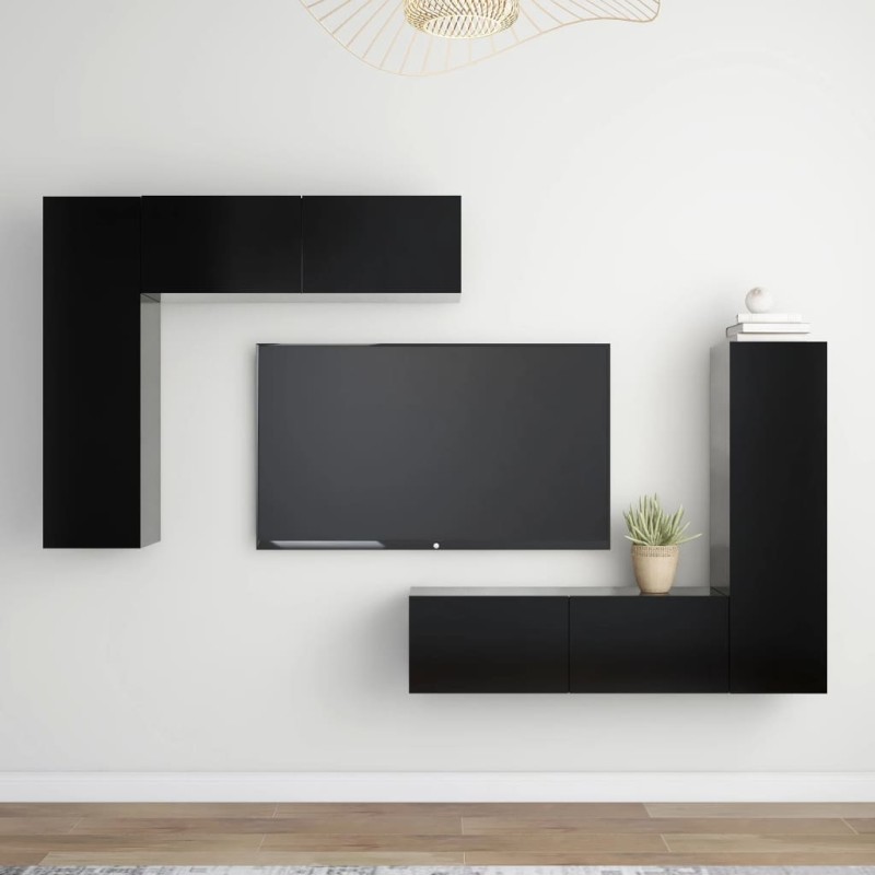 4-tlg. TV-Schrank-Set Schwarz Holzwerkstoff 4-tlg. TV-Schrank-Set Schwarz Holzwerkstoff