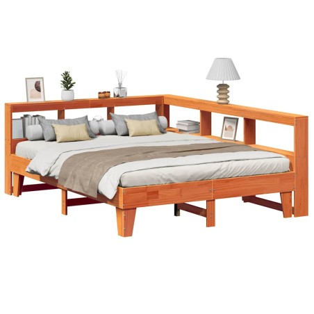 vidaXL Massivholzbett mit Regal ohne Matratze Wachsbraun 150x200 cm