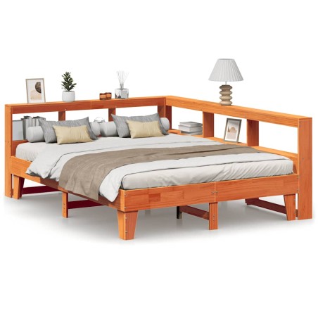 vidaXL Massivholzbett mit Regal ohne Matratze Wachsbraun 150x200 cm