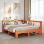 vidaXL Massivholzbett mit Regal ohne Matratze Wachsbraun 150x200 cm