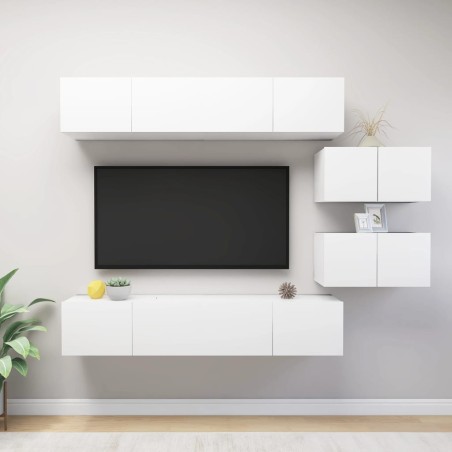 vidaXL 6-tlg. TV-Schrank-Set Weiß Holzwerkstoff