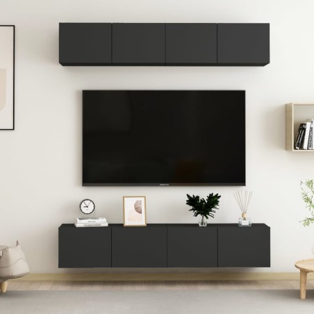 vidaXL TV-Schränke 4 Stk. Schwarz 80x30x30 cm Holzwerkstoff