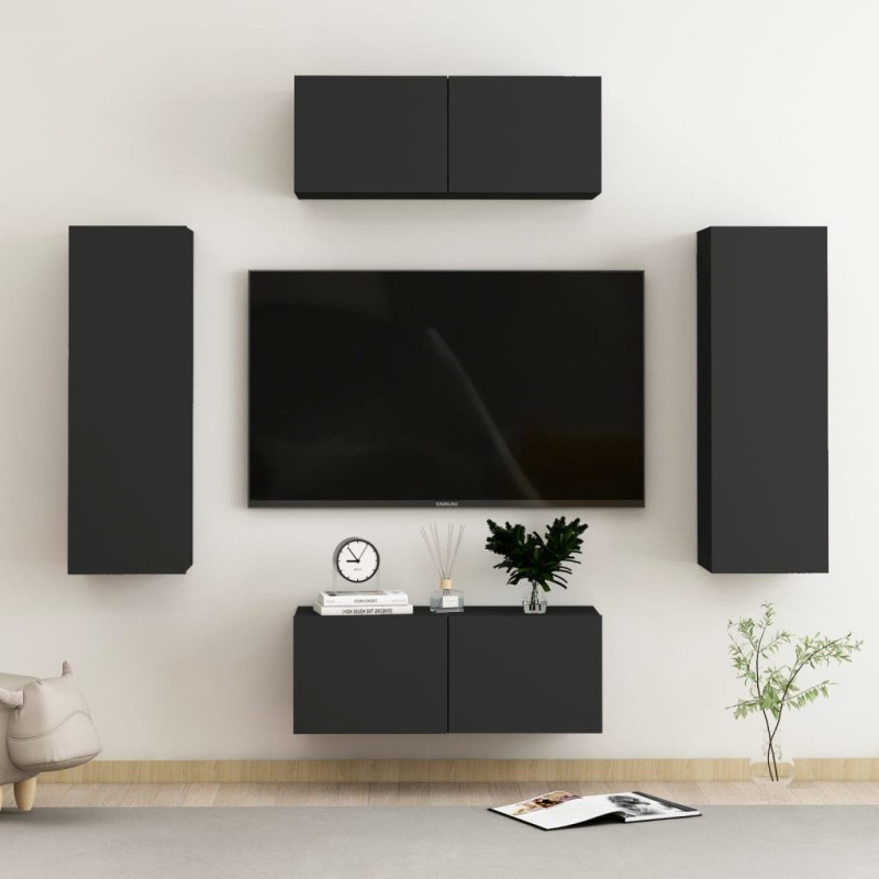 4-tlg. TV-Schrank-Set Schwarz Holzwerkstoff 4-tlg. TV-Schrank-Set Schwarz Holzwerkstoff