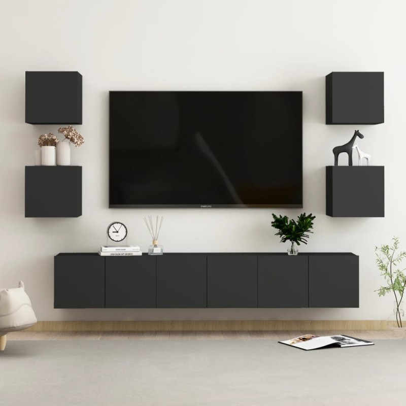 vidaXL 7-tlg. TV-Schrank-Set Schwarz Holzwerkstoff vidaXL 7-tlg. TV-Schrank-Set Schwarz Holzwerkstoff