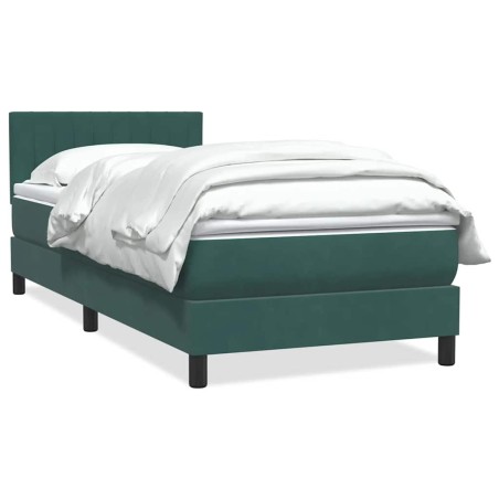 vidaXL Boxspringbett mit Matratze Dunkelgrün 90x210 cm Samt