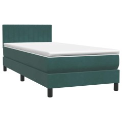 vidaXL Boxspringbett mit Matratze Dunkelgrün 90x210 cm Samt