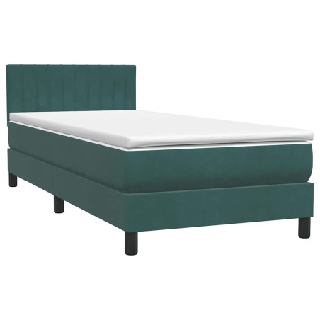 vidaXL Boxspringbett mit Matratze Dunkelgrün 90x210 cm Samt