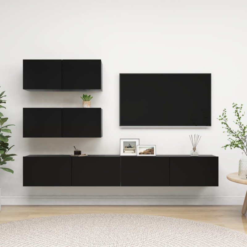 4-tlg. TV-Schrank-Set Schwarz Holzwerkstoff 4-tlg. TV-Schrank-Set Schwarz Holzwerkstoff