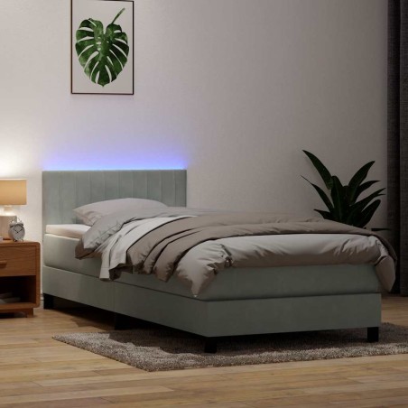 vidaXL Boxspringbett mit Matratze Hellgrau 90x220 cm Samt