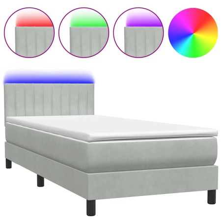 vidaXL Boxspringbett mit Matratze Hellgrau 90x220 cm Samt