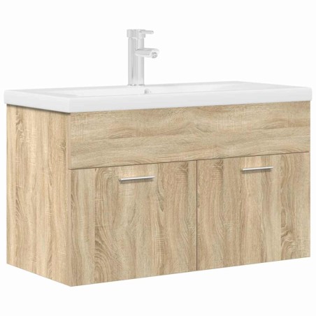 vidaXL Waschbeckenunterschrank Einbaubecken Wasserhahn Sonoma-Eiche