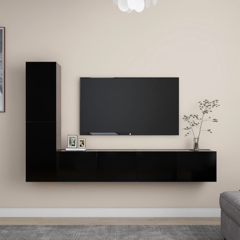 vidaXL 4-tlg. TV-Schrank-Set Schwarz Holzwerkstoff vidaXL 4-tlg. TV-Schrank-Set Schwarz Holzwerkstoff
