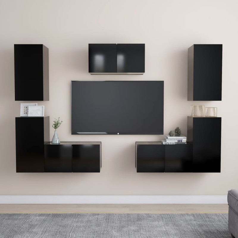 7-tlg. TV-Schrank-Set Schwarz Holzwerkstoff 7-tlg. TV-Schrank-Set Schwarz Holzwerkstoff