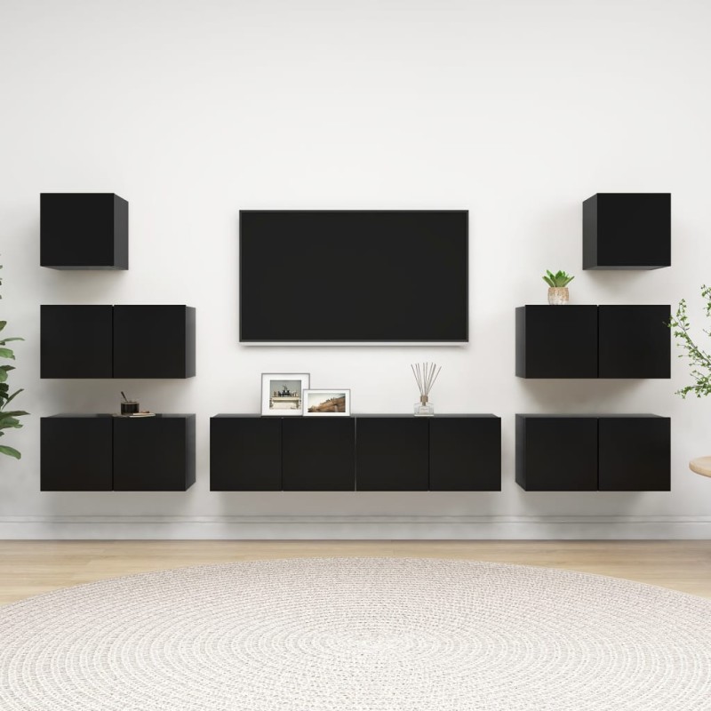 8-tlg. TV-Schrank-Set Schwarz Holzwerkstoff 8-tlg. TV-Schrank-Set Schwarz Holzwerkstoff