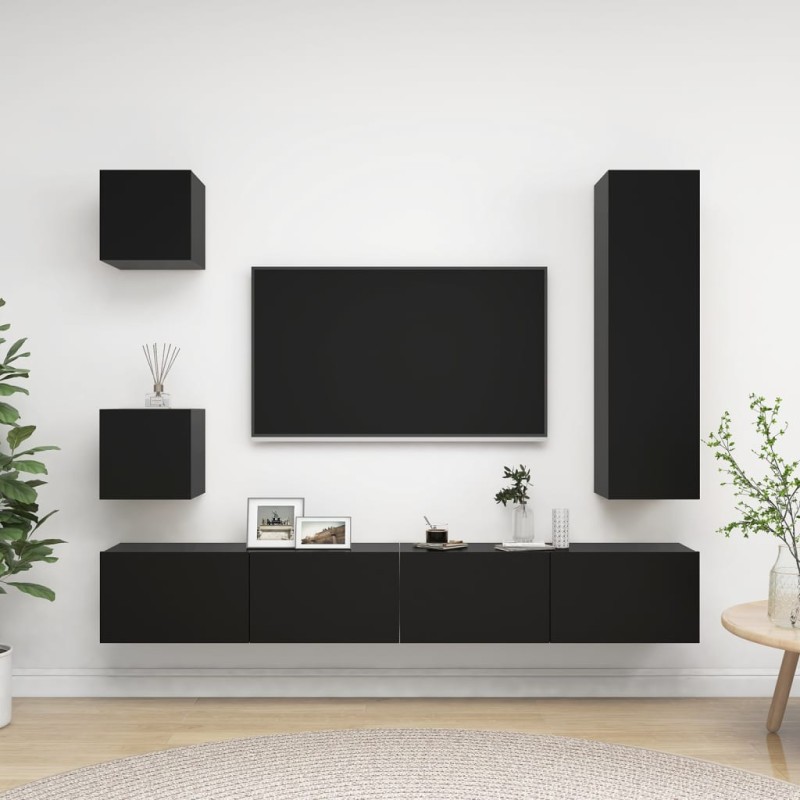 5-tlg. TV-Schrank-Set Schwarz Holzwerkstoff 5-tlg. TV-Schrank-Set Schwarz Holzwerkstoff