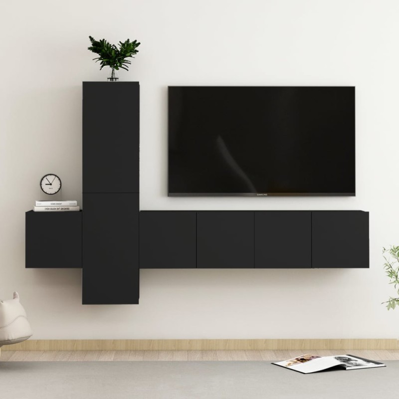 vidaXL 5-tlg. TV-Schrank-Set Schwarz Holzwerkstoff vidaXL 5-tlg. TV-Schrank-Set Schwarz Holzwerkstoff
