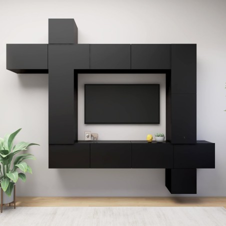 vidaXL 9-tlg. TV-Schrank-Set Schwarz Holzwerkstoff