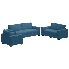 vidaXL 3-tlg. Sofagarnitur mit Kissen Blau Samt