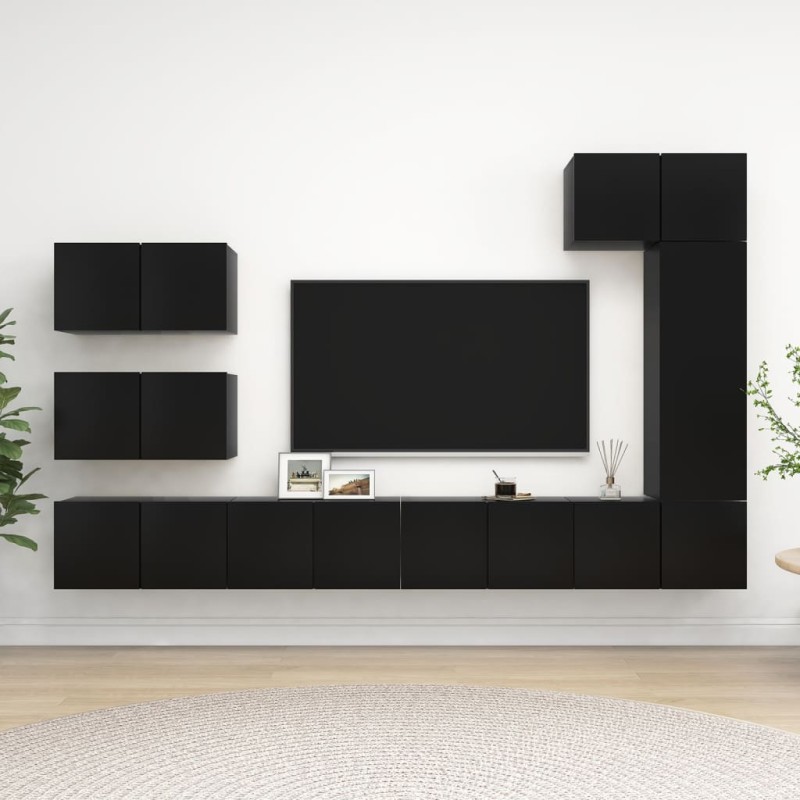 8-tlg. TV-Schrank-Set Schwarz Holzwerkstoff 8-tlg. TV-Schrank-Set Schwarz Holzwerkstoff