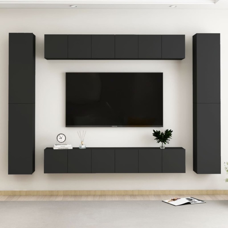 10-tlg. TV-Schrank-Set Schwarz Holzwerkstoff 10-tlg. TV-Schrank-Set Schwarz Holzwerkstoff