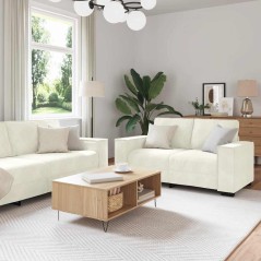vidaXL 2-tlg. Sofagarnitur mit Kissen Creme Samt