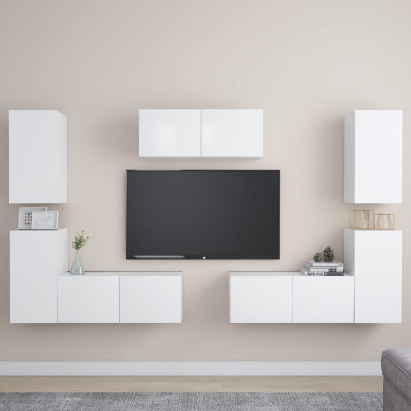 7-tlg. TV-Schrank-Set Weiß Holzwerkstoff 7-tlg. TV-Schrank-Set Weiß Holzwerkstoff