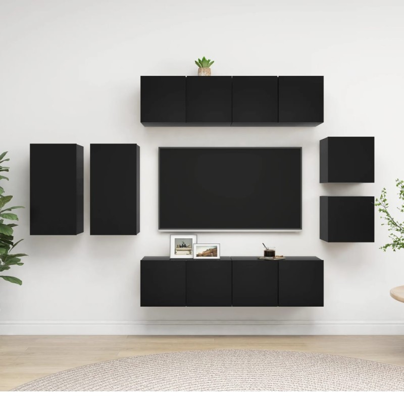 8-tlg. TV-Schrank-Set Schwarz Holzwerkstoff 8-tlg. TV-Schrank-Set Schwarz Holzwerkstoff