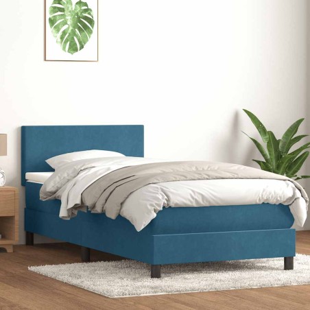 vidaXL Boxspringbett mit Matratze Dunkelblau 80x210 cm Samt