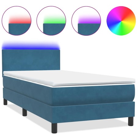 vidaXL Boxspringbett mit Matratze Dunkelblau 80x210 cm Samt