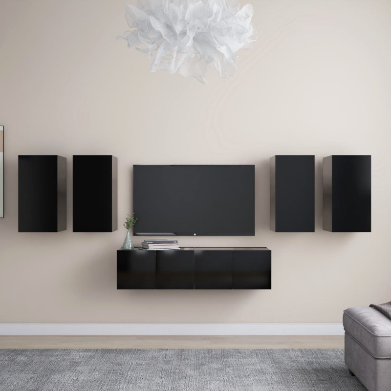 6-tlg. TV-Schrank-Set Schwarz Holzwerkstoff 6-tlg. TV-Schrank-Set Schwarz Holzwerkstoff