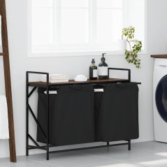 vidaXL Wäschekorb 2 Fächer mit Ablage Braun Eichen-Optik