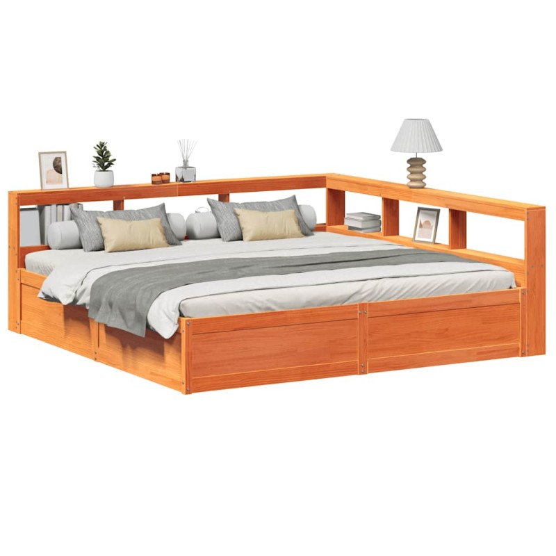 vidaXL Massivholzbett mit Regal ohne Matratze Wachsbraun 180x200 cm