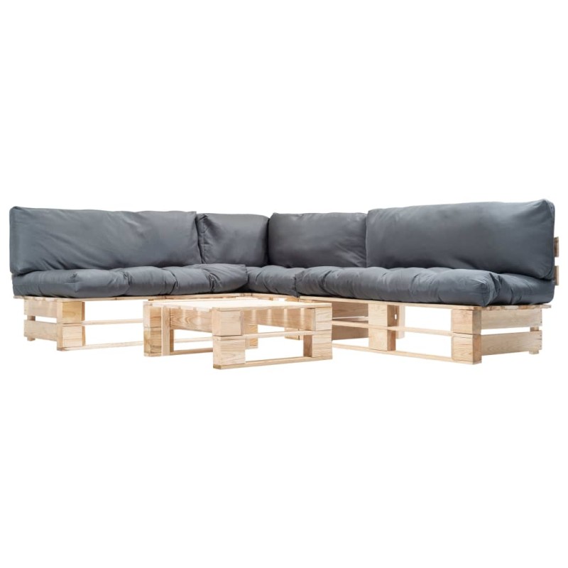 vidaXL 4-tlg. Paletten-Lounge-Set mit Kissen in Grau Holz vidaXL 4-tlg. Paletten-Lounge-Set mit Kissen in Grau Holz