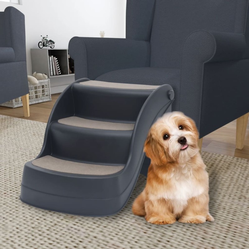 vidaXL Hundetreppe mit 3 Stufen Klappbar Dunkelgrau vidaXL Hundetreppe mit 3 Stufen Klappbar Dunkelgrau