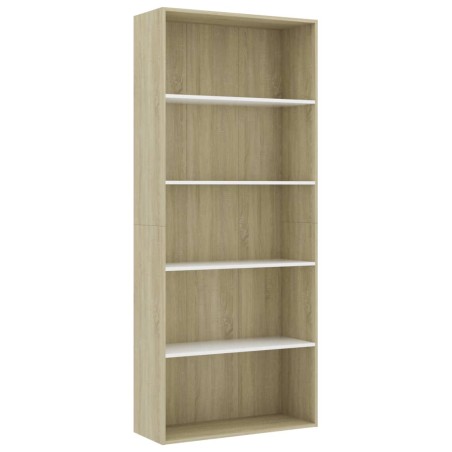vidaXL Bücherregal 5 Fächer Weiß Sonoma-Eiche 80x30x189 Holzwerkstoff