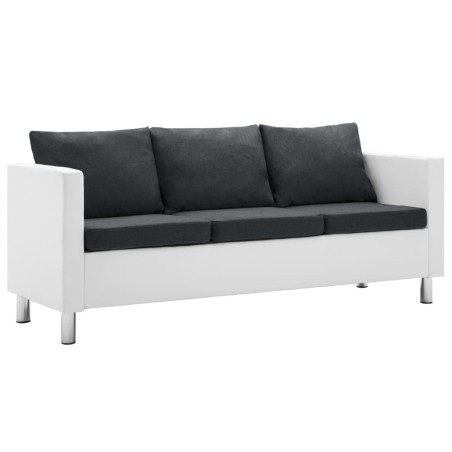 vidaXL Sofa 3-Sitzer Kunstleder Weiß und Dunkelgrau