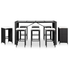 vidaXL 9-teilige Garten-Essgruppe Poly Rattan Schwarz