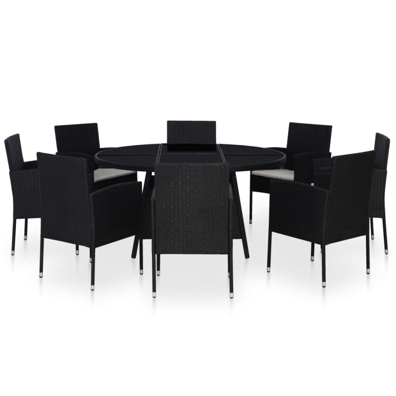 vidaXL 9-tlg. Garten-Essgruppe mit Kissen Poly Rattan Schwarz vidaXL 9-tlg. Garten-Essgruppe mit Kissen Poly Rattan Schwarz