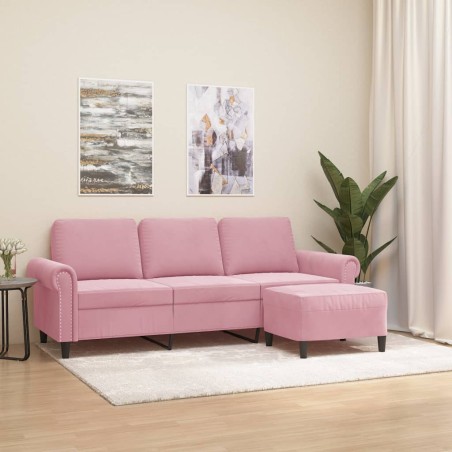 vidaXL 3-Sitzer-Sofa mit Hocker Rosa 180 cm Samt