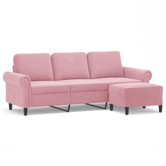 vidaXL 3-Sitzer-Sofa mit Hocker Rosa 180 cm Samt